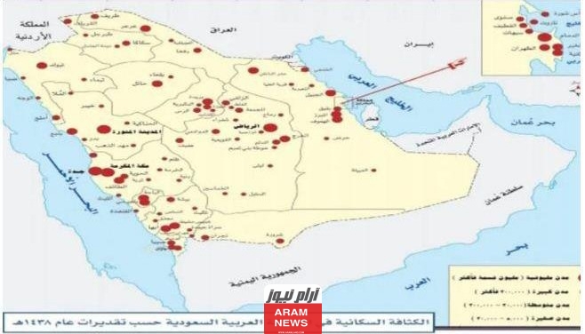 خريطة الكثافة السكانية في السعودية